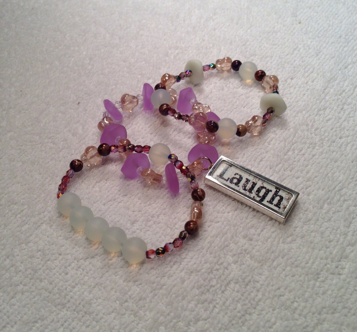 Beaded bracelets made from sea glass and Czech glass beads