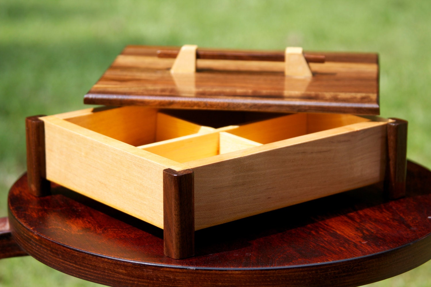 Handmade maple and walnut wooden box for storage/jewerly