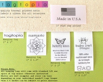 QTY 50~ HANG/FLAT Custom Clothing labels~ thermal printed textile/clothing tags- hanging or flat sew around