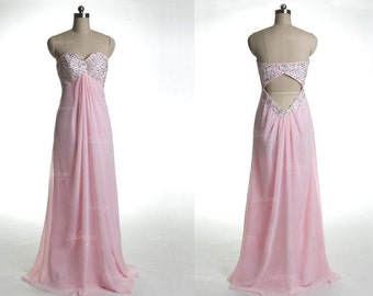 pink prom dress, long prom dress, backless prom dress, sweetheart prom ...