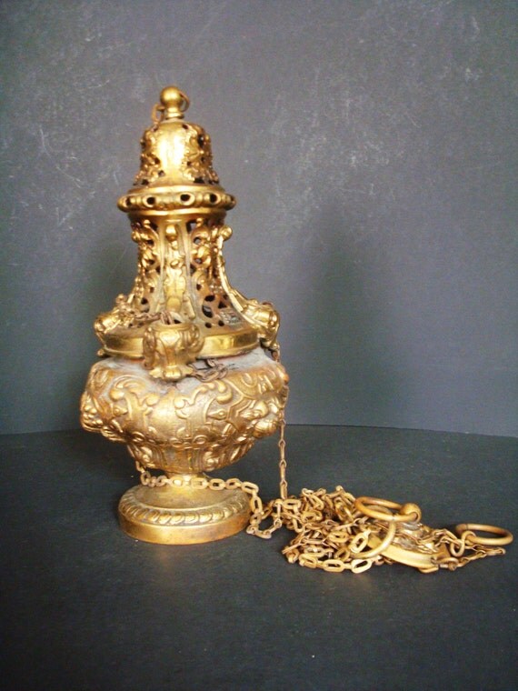 Antique Church Censer Thurible Incense Burner w Chain