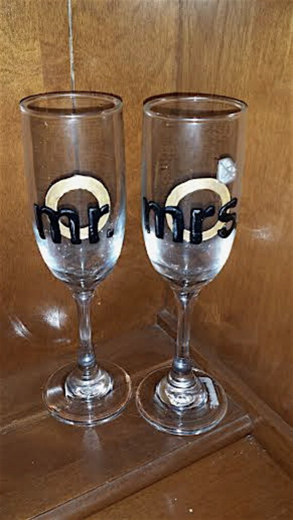 Hand Painted Wedding Toasting Champagne Glasses Set of Two