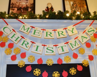 Merry Christmas Banner Garland Christmas Decor by DCBannerDesigns