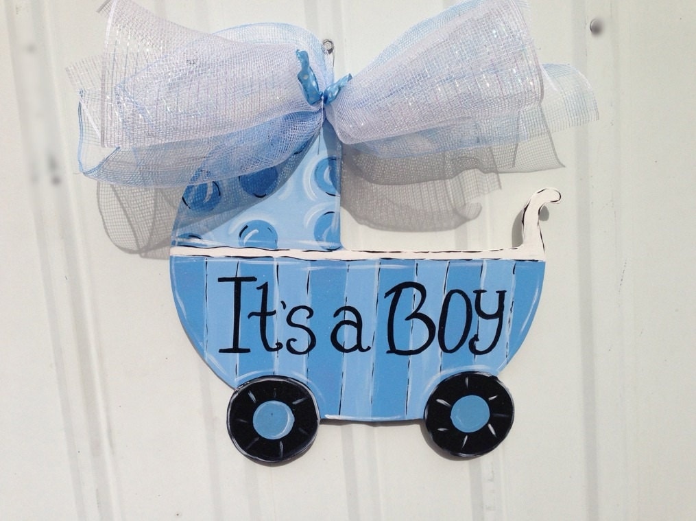 Hospital door hanger Its a Boy Baby carriage Polk a dot