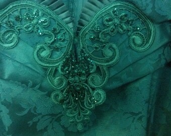 Vintage Jessica McClintock Green Floral Print Evening Gown. Size 7/8.