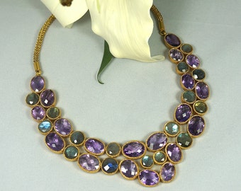 Faceted Amethyst & Moonstone Statement Necklace