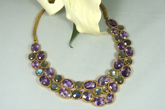 Items similar to Faceted Amethyst & Moonstone Statement Necklace on Etsy