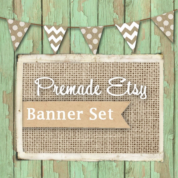 Premade Etsy Banner Set Shabby Chic Rustic Barn Wood