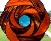 Handmade Stained Glass Geometric Shape Circular Suncatcher Orange Brown