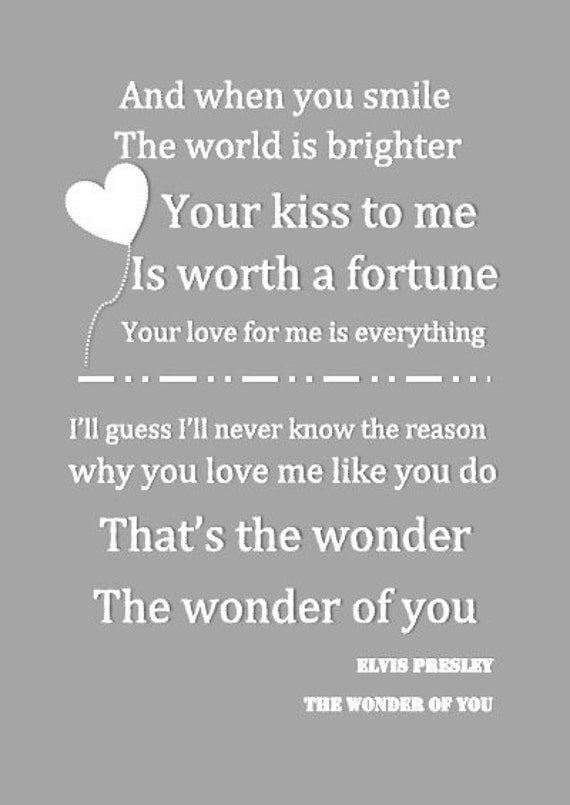 Elvis Presley 'The Wonder of You' inspired lyric print Elvis Presley 'The Wonder of You' inspired lyric print