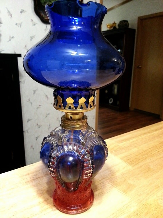 Sale Vintage Cobalt Blue Oil Lamp by TimeTokens on Etsy