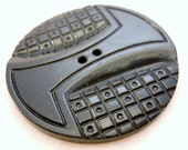 Vintage Art Deco Black Celluloid Coat Button with Design of Squares