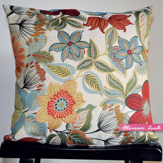 Items similar to Handmade Colorful Floral Pillow Cover 18" x 18" on Etsy