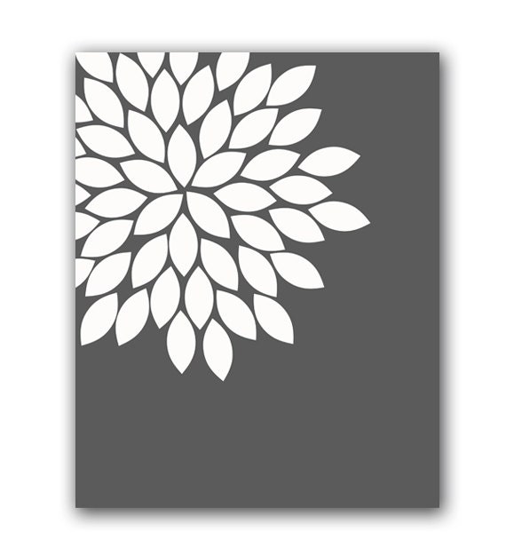 Items similar to Gray and White Floral Wall Art Flower Burst Decor