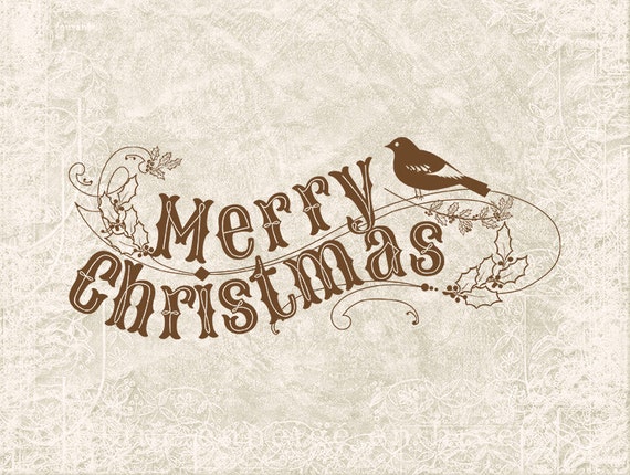 Digital Christmas Word Text Illustration - Antique Vintage Christmas - Merry Christmas Printable Download -  Illustration INSTANT DOWNLOAD