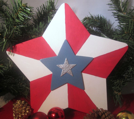 Patriotic American Flag Christmas Tree Topper wood painted