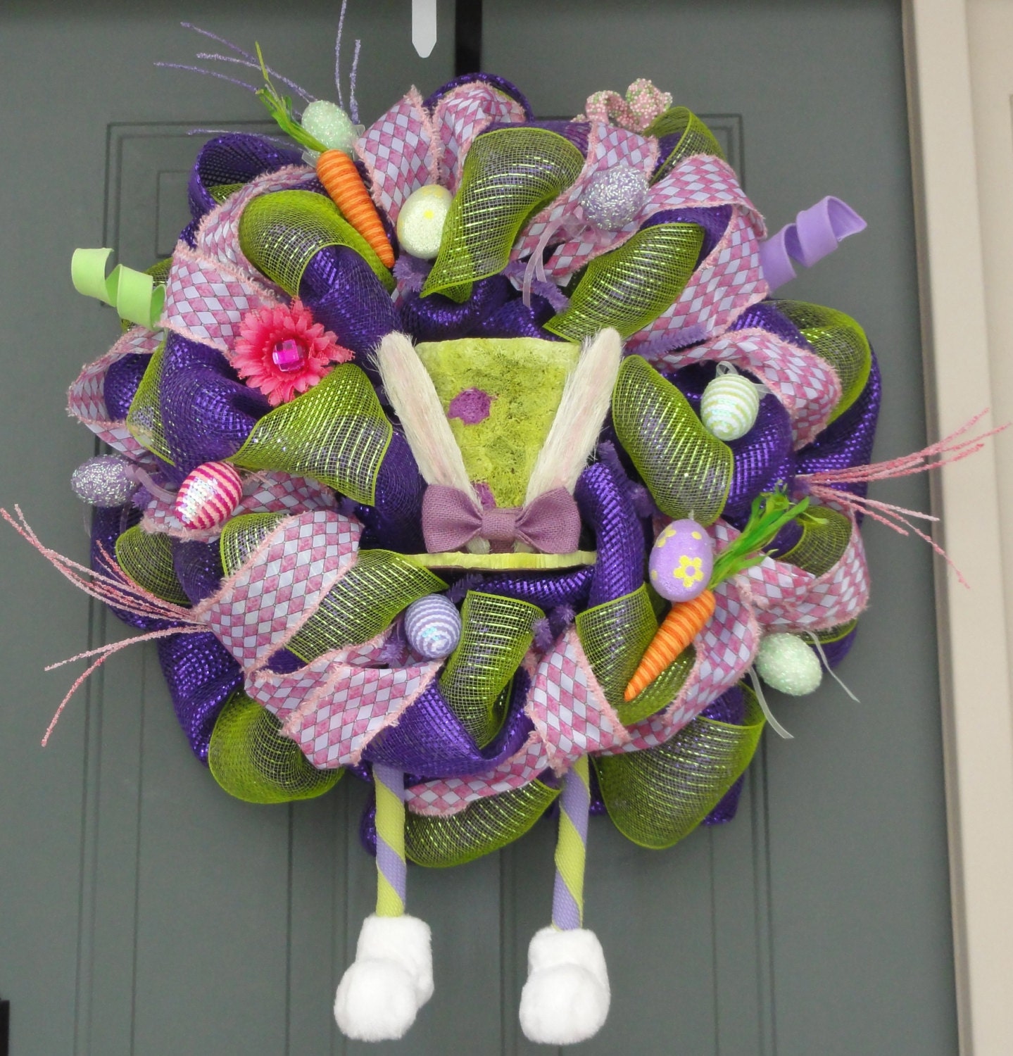 Purple and Green RAZ Easter Bunny with Legs Wreath Easter