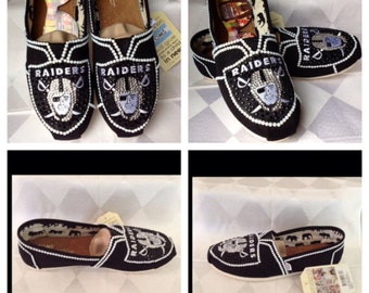 Oakland Raiders womans shoes, custom bling Toms, hotfix rhinestones ...