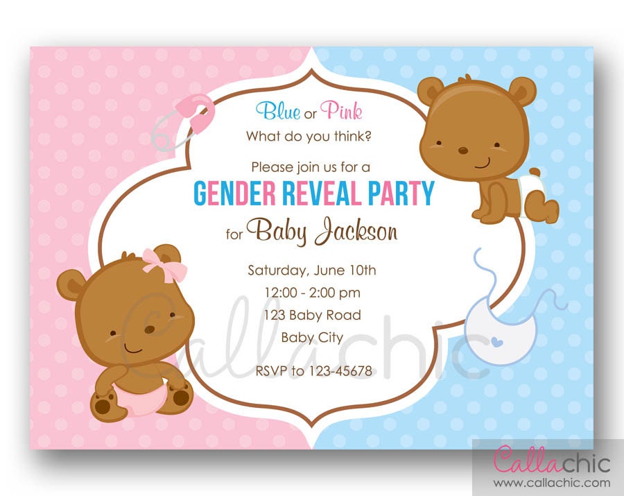 Bear Gender Reveal Invitation Printable Cute Teddy Bear