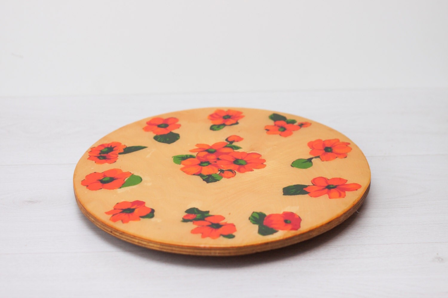 Vintage Soviet Cake Plate, Orange flower Cake Tray, Russian serving