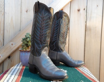 Vintage Grey and Black OLSEN-STELZER Women's Cowboy Boots Size 6