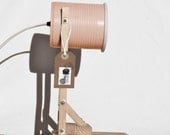 Desk / bedside / table lamp /light, pastel light peach/ salmon color..eco friendly: recycled from tomato can ! UK, EURO or US plug -- ã‚«ãƒ©ãƒ¼ãƒ”ãƒ¼ãƒ