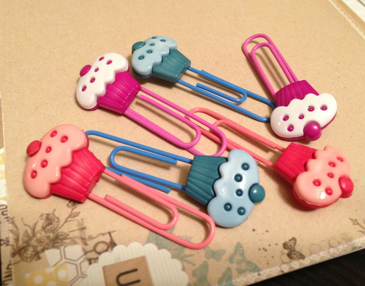 Cupcake Large Decorative Paper Clip Set of Six handmade paper