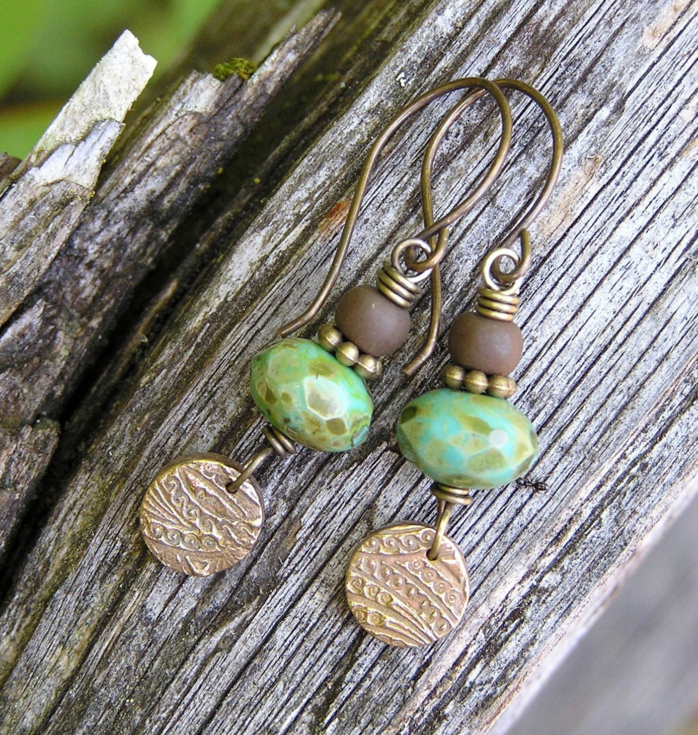 earthy bohemian dangle earrings with czech glass indopacific