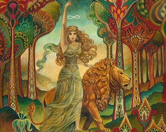 Strength Tarot Art Nouveau 11x14 Fine Art Print Pagan Mythology Psychedelic Bohemian Gypsy Goddess Art