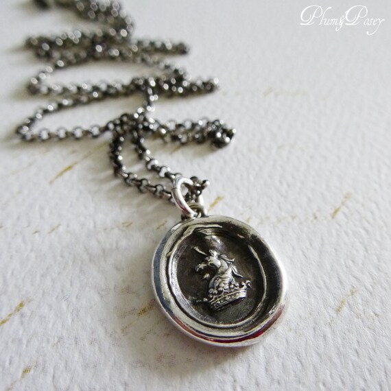 Unicorn & Crown Heraldic Wax Seal Necklace by PlumAndPoseyInc