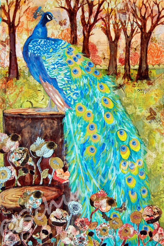 LARGE wall art peacock decor peacock painting peacock