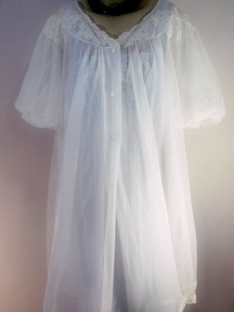 60s shadowline peignoir robe lingerie white nylon chiffon