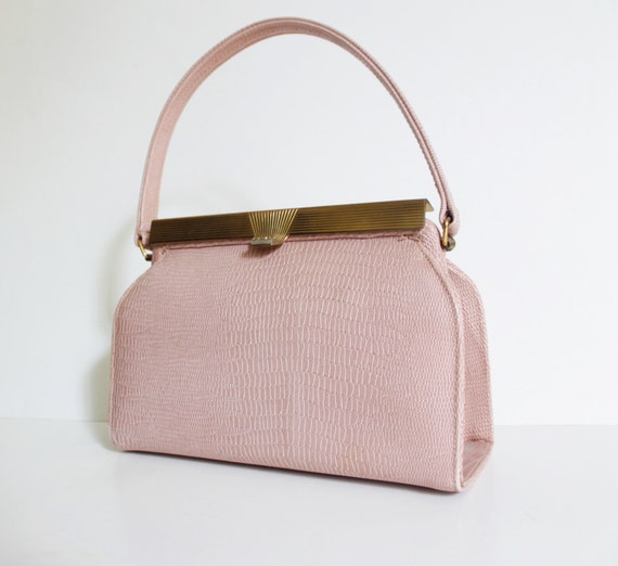 Vintage 1950s Pink Crocodile Handbag / 50s Pink Handbag