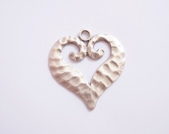 1 pc Matte Silver Plated Base Heart Pendant - Heart 60x60mm (416-002SP)