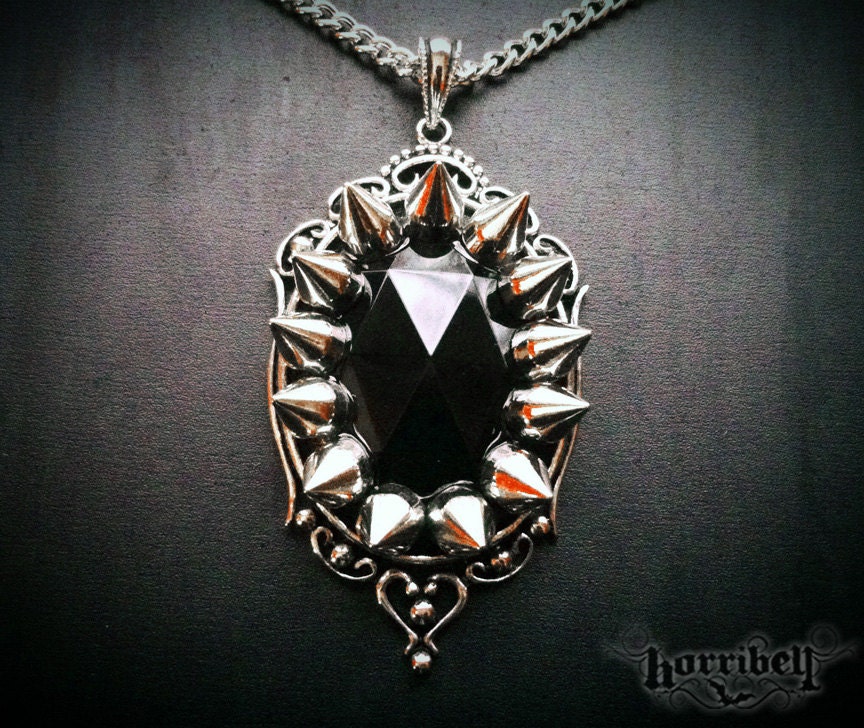 Large Black Spike Necklace // Spike Jewelry // Punk Necklace