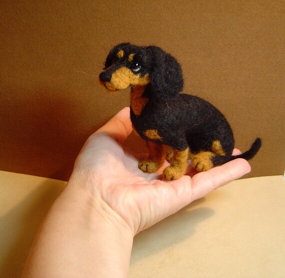 Custom needle felted Dog portrait Dachshund Doxie by FeltDoggy