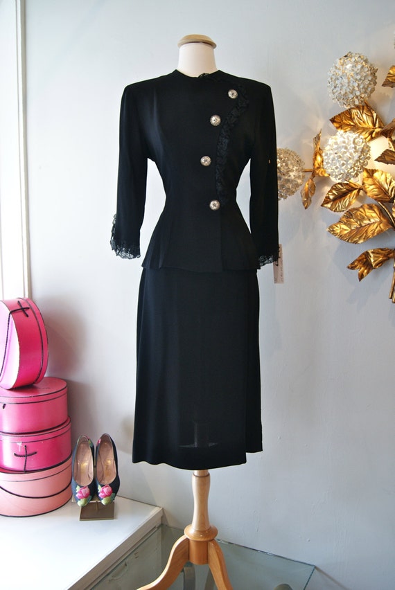 Vintage 1940s Suit // 40's Black Rayon Dress Suit by xtabayvintage