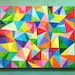 Triangles / Abstract Painting 24x20 -acrylic Painting / Colored Triangles - blue red yellow green pink orange Colors Mosaic