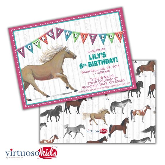 Girl's HORSE PONY PALOMINO Equestrian Lover Printable Birthday Party Invitation Realistic Customizable Bright Colors Printing Available Il_570xn
