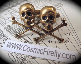 Pirate Skull Cufflinks Men's Cufflinks Gothic Victorian Steampunk Cufflinks Brass Skull Brass Cufflinks