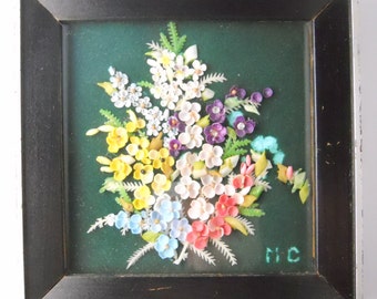 SHELL RHINESTONE PAINTING, hand made vintage 1950s, kitschy beach decor, retro Florida or Myrtle Beach