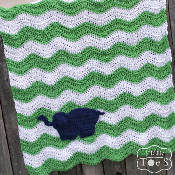 Items similar to Lime Green Chevron Elephant Blanket, Crochet Baby Blanket, Lime Green Blanket