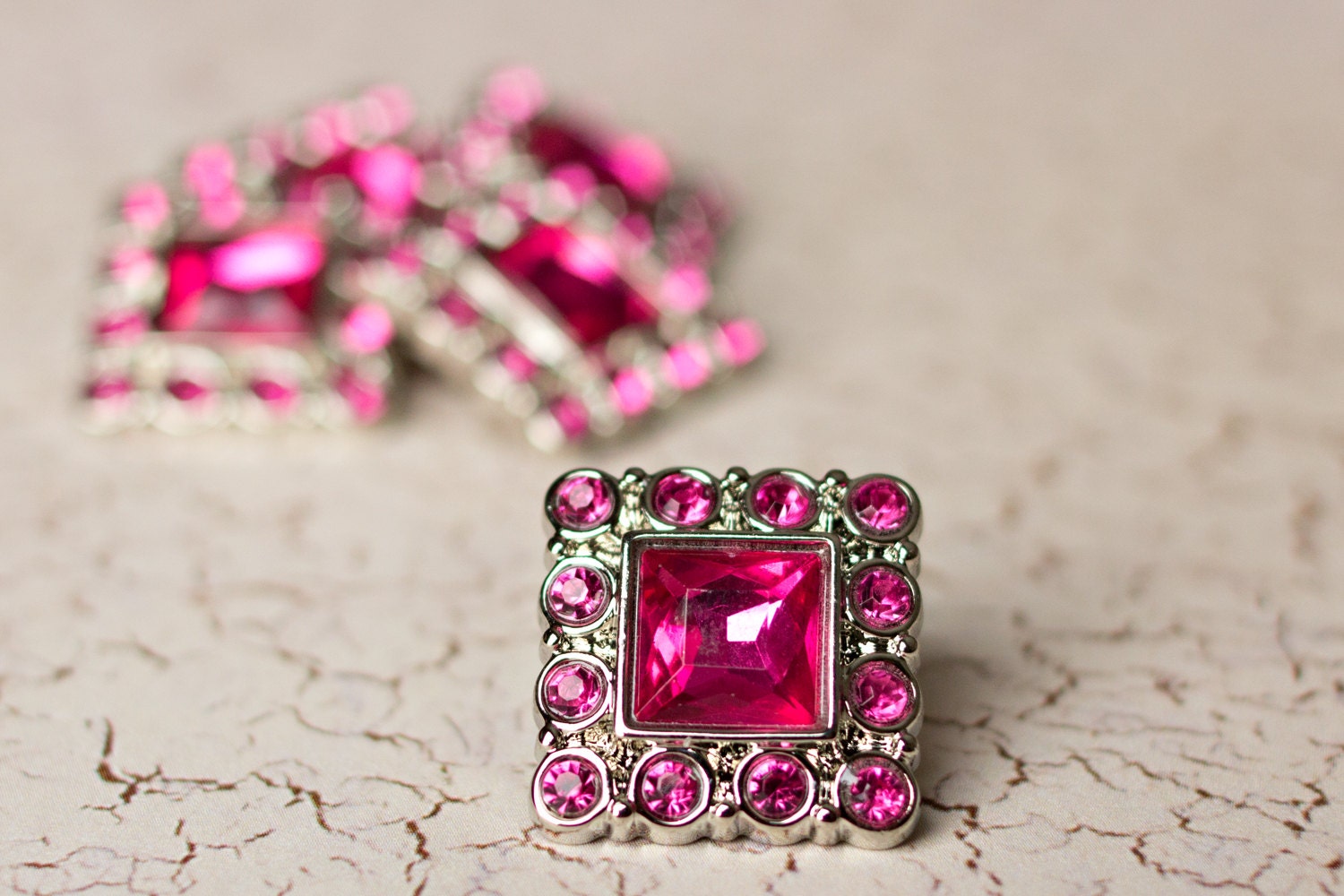 Square Rhinestone Buttons 5 Hot Pink by SassyPaciBoutique