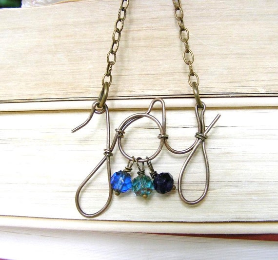 Wire Pendant Joy Antique Brass Handmade by meiguidesigns on Etsy