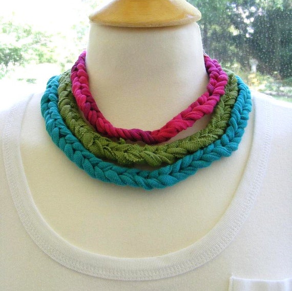 Crocheted  Necklace Layered Upcycled TShirt by meiguidesigns