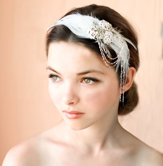 1920+Headpieces 1920s Feather Headpiece, Bridal Hairband, Vintage Wedding Hairband ...