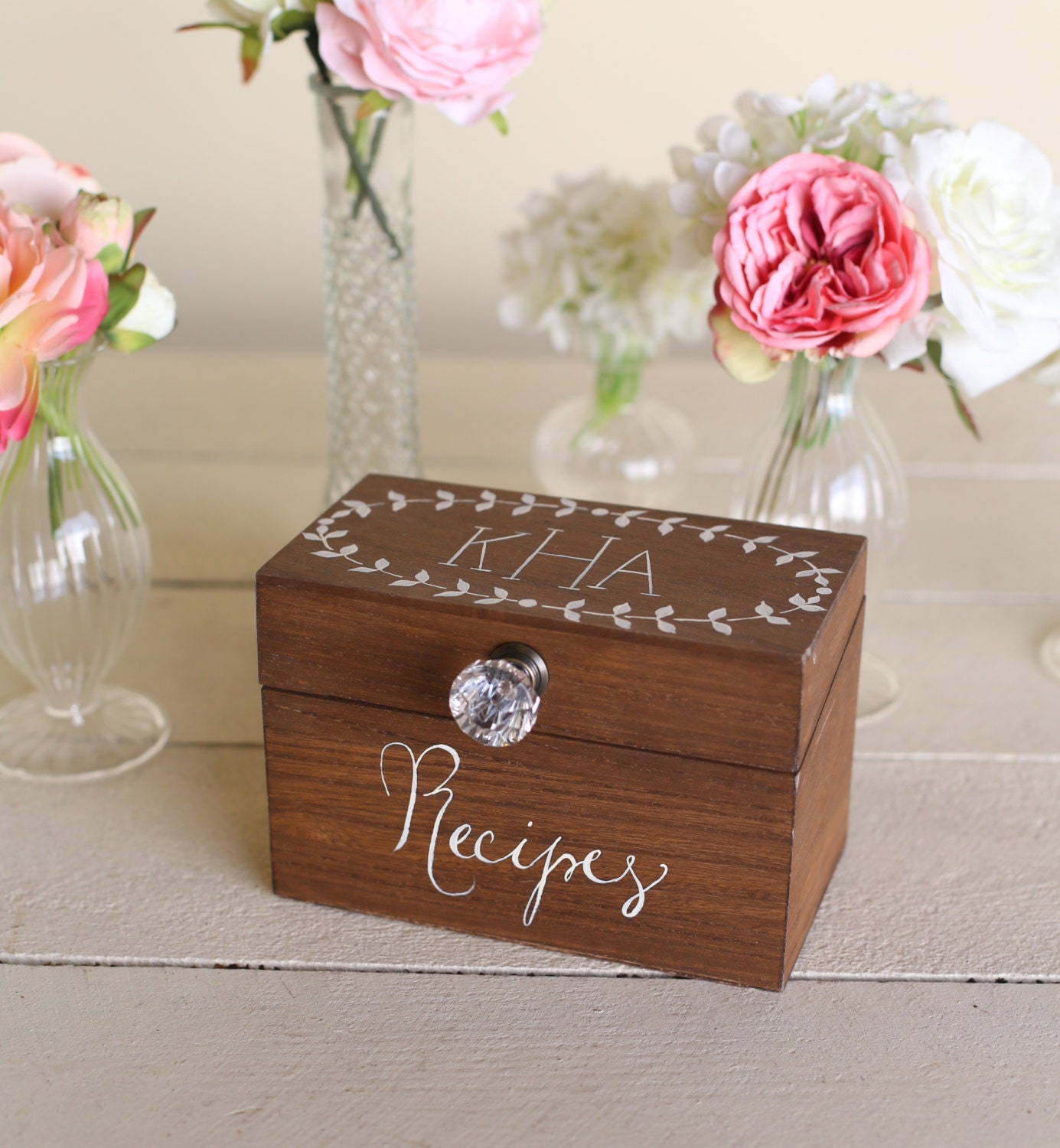 Personalized Wood Recipe Box Monogrammed Bridal by braggingbags