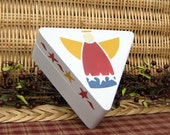 Angel Box, Painted Wood Box, Triangle Box, Primitive, Folk Art, Angel, Trinket Box, Jewelry Box, Patriotic, Gray, Red, Blue, Mustard Yellow Angel Box, Painted Wood Box, Triangle Box, Primitive, Folk Art, Angel, Trinket Box, Jewelry Box, Patriotic, Gray, Red, Blue, Mustard Yellow