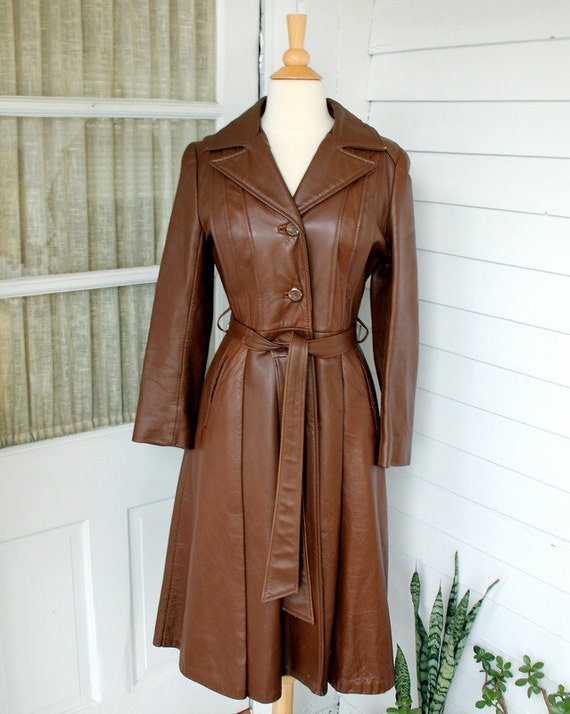 Long Leather Trench Coat Nestels of Canada Vintage 1970s