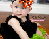Orange and Black Polka Dots Double Layered Hair Bow, Headband or Clip with Rhinestone center Il_170x135